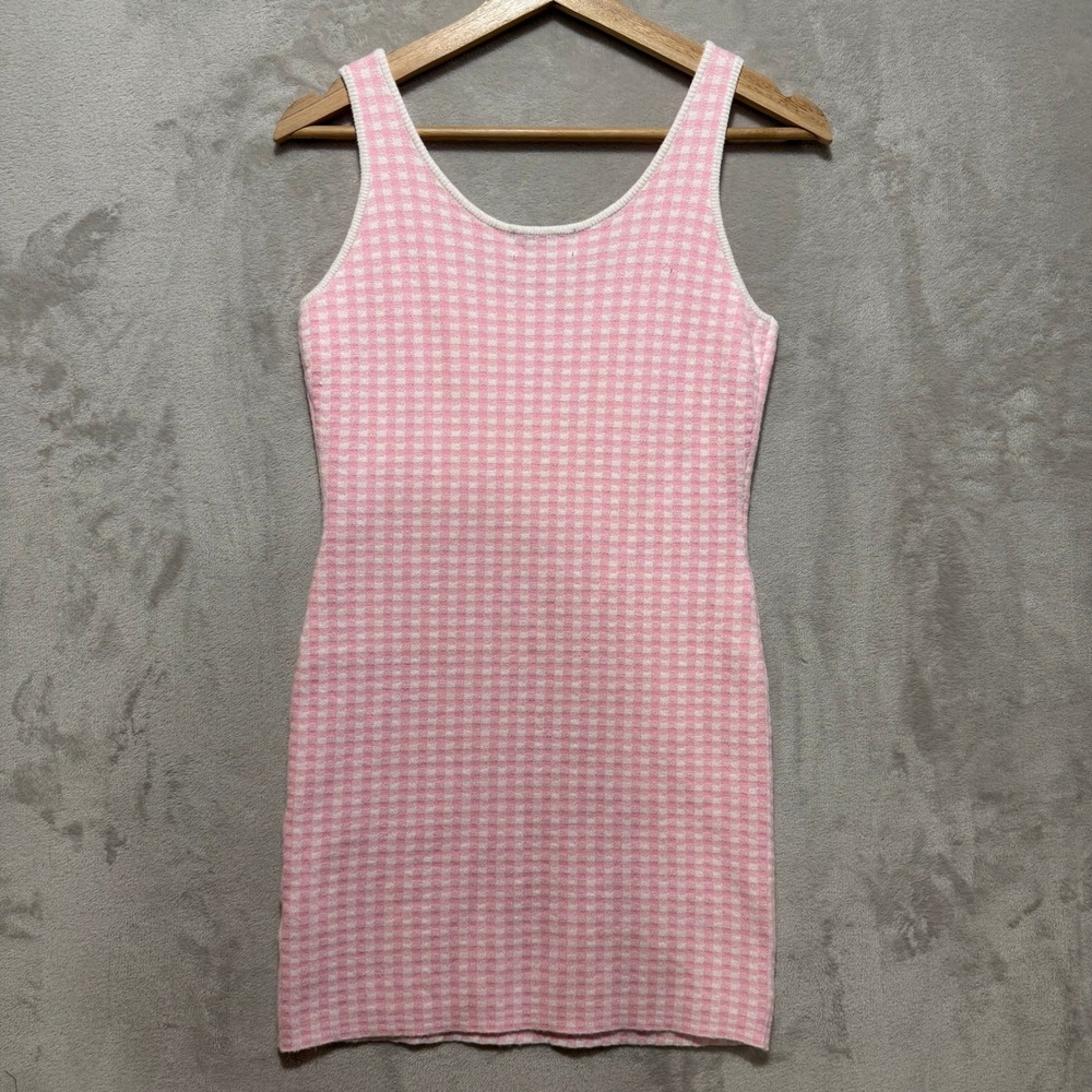 Majorelle Pink Gingham Knit Mini Dress Womens Size Medium Sleeveless Scoop Neck - Picture 2 of 8